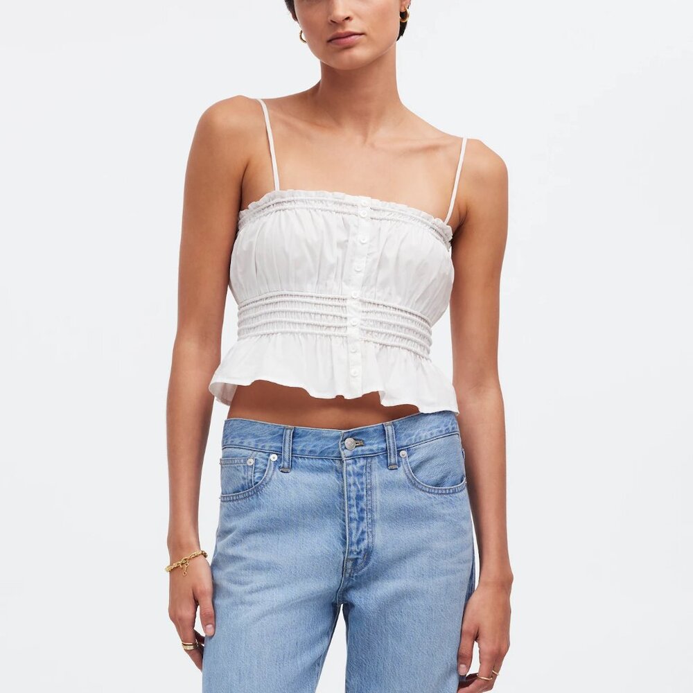 NWT Madewell Smocked Button-Front Top in Poplin